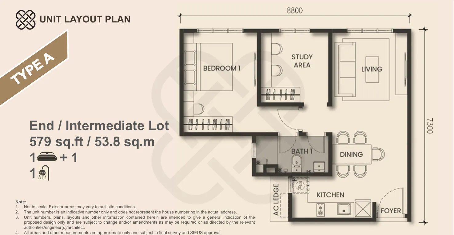 Pelan Monterra Type A, 579 sq.ft