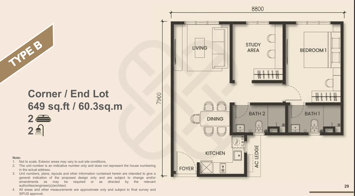 Pelan Monterra Type B, 649 sq.ft