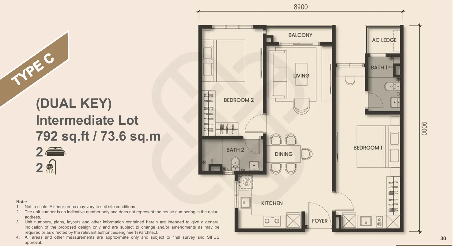 Pelan Monterra Type C, 793 sq.ft