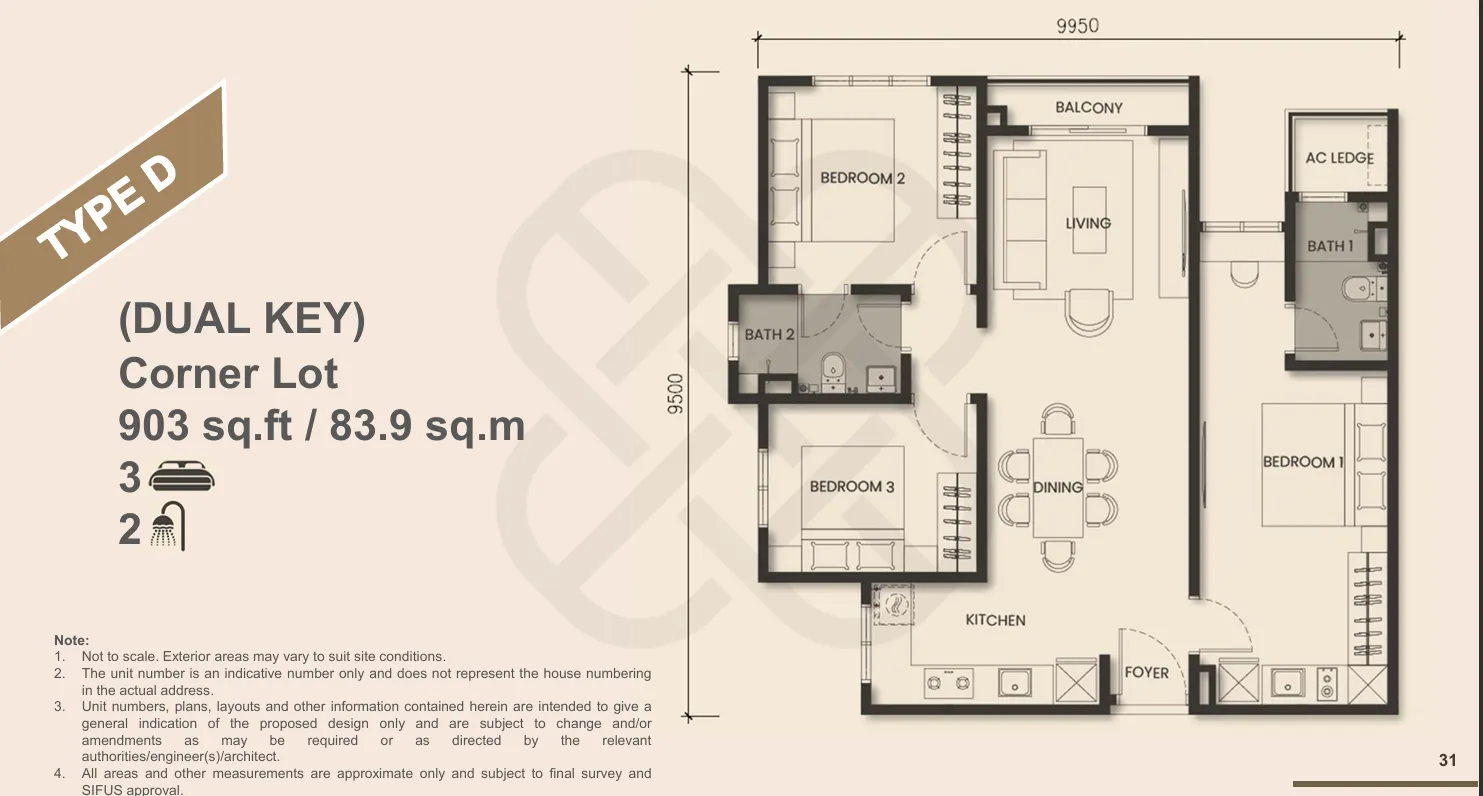 Pelan Monterra Type D, 903 sq.ft