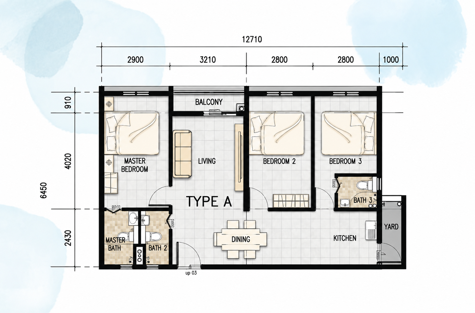 Ilustrasi AI berperabot unit Type A Premium Height Residence